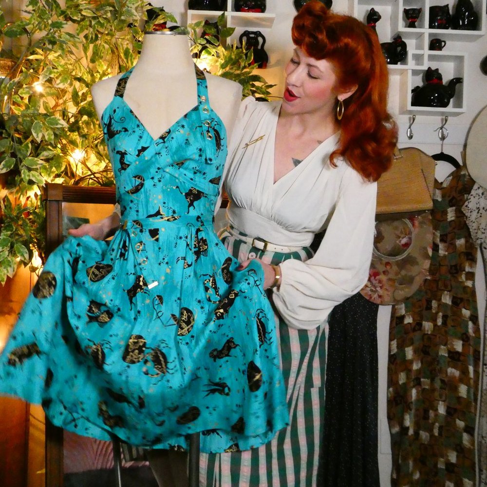 Trashy Diva 1950s Style MARILYN PARADE SWING DRESS - ASTROLOGY PRINT Sz 2